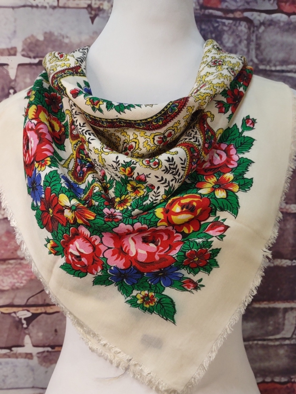 Vintage Challis Floral Print Scarf